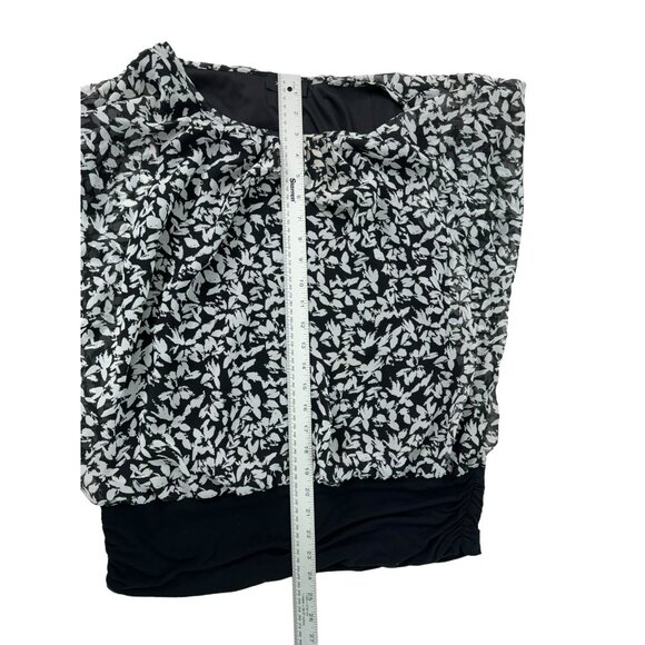 AB Studio Women's L Layered Chiffon Blouse with Floral Print Black & White - Picture 10 of 11
